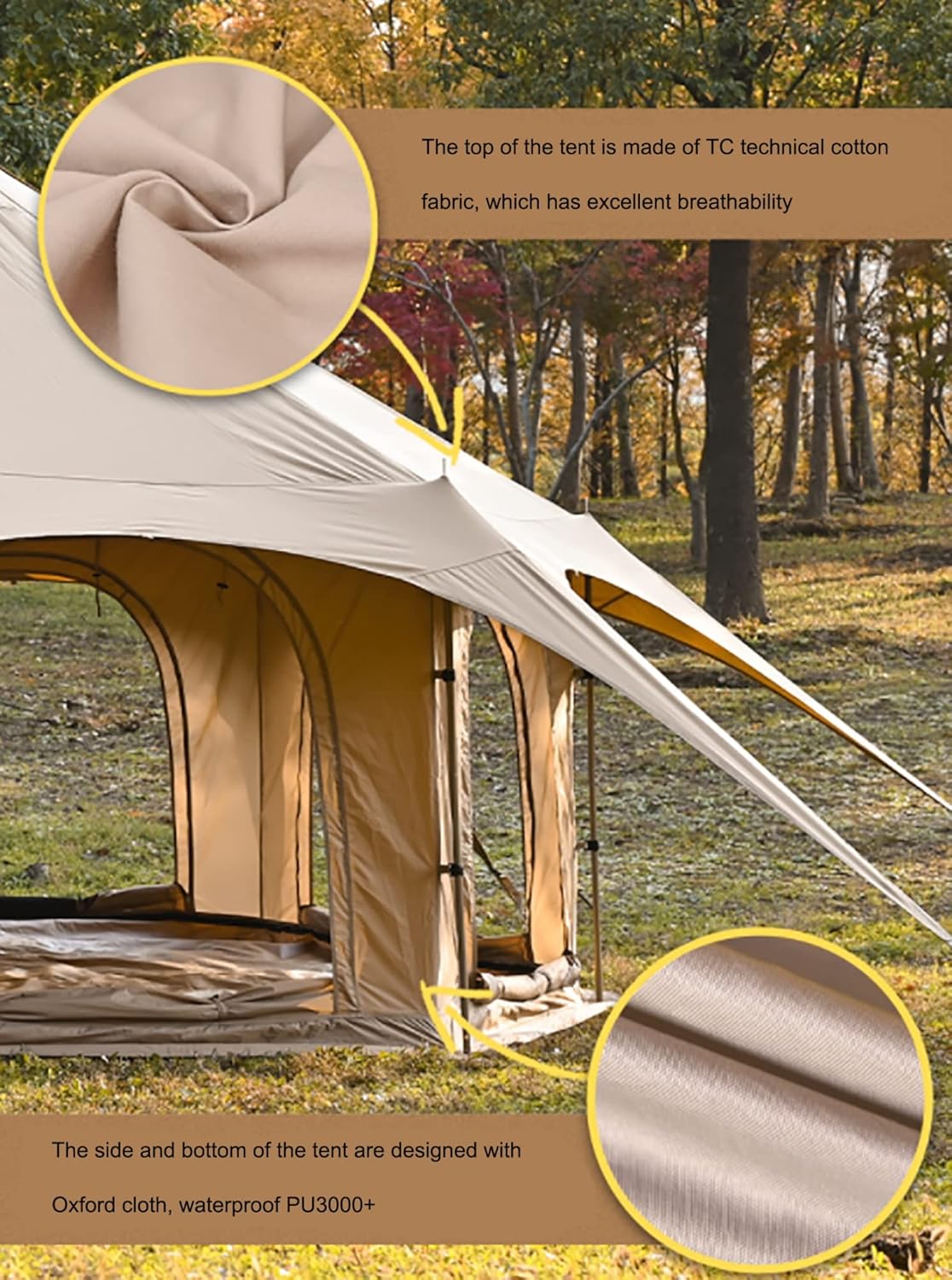 Beige 4 Season Cotton Canvas Bell Tent 8-10 Person G3772