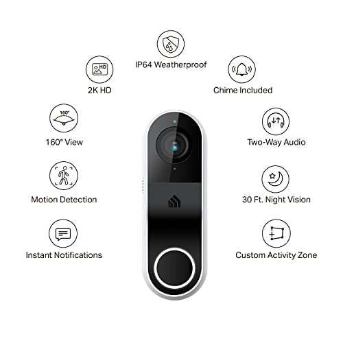 Smart Video Doorbell Camera Hardwired with Chime, 2K Resolution, Night Vision, 2-Way Audio Z510
