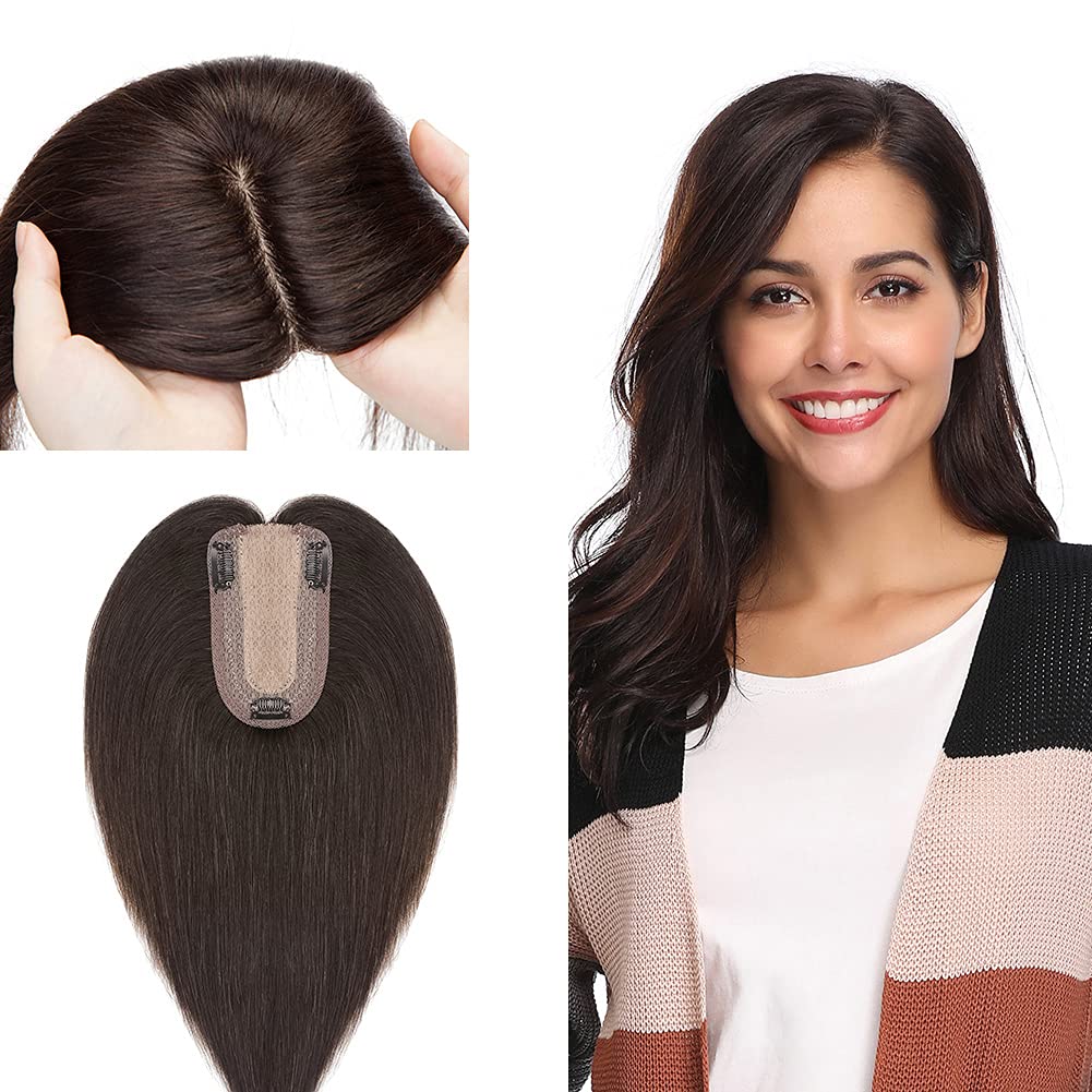 Dark Brown Remy Human Hair Topper Silk Base 27g Short Straight 6inch X7680