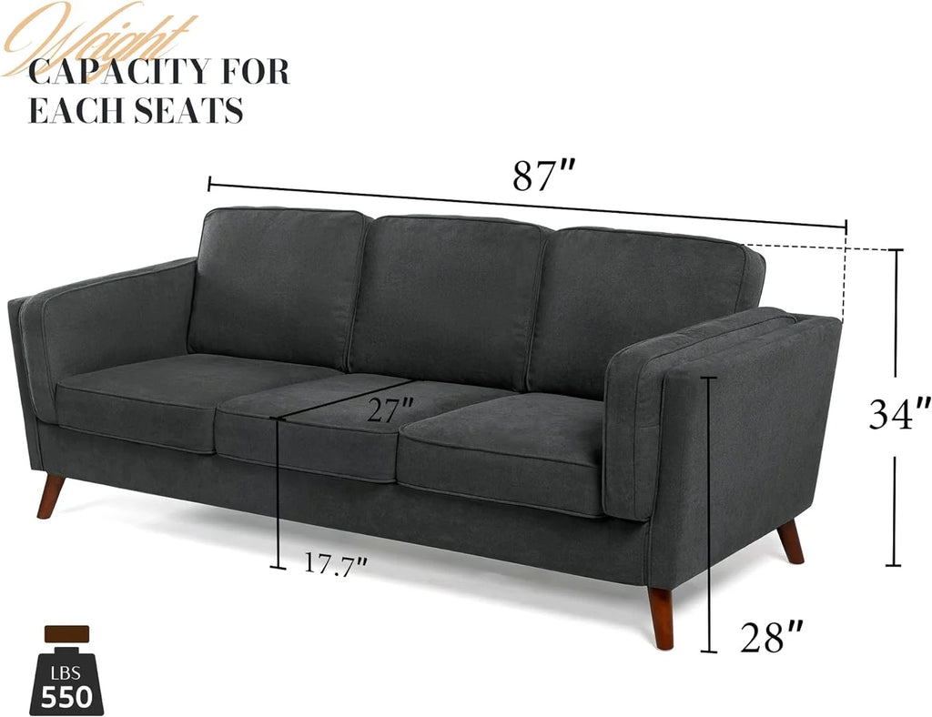 87 inch Dark Grey Deep Seat Sofa with Embedded Arm Pillow N3233