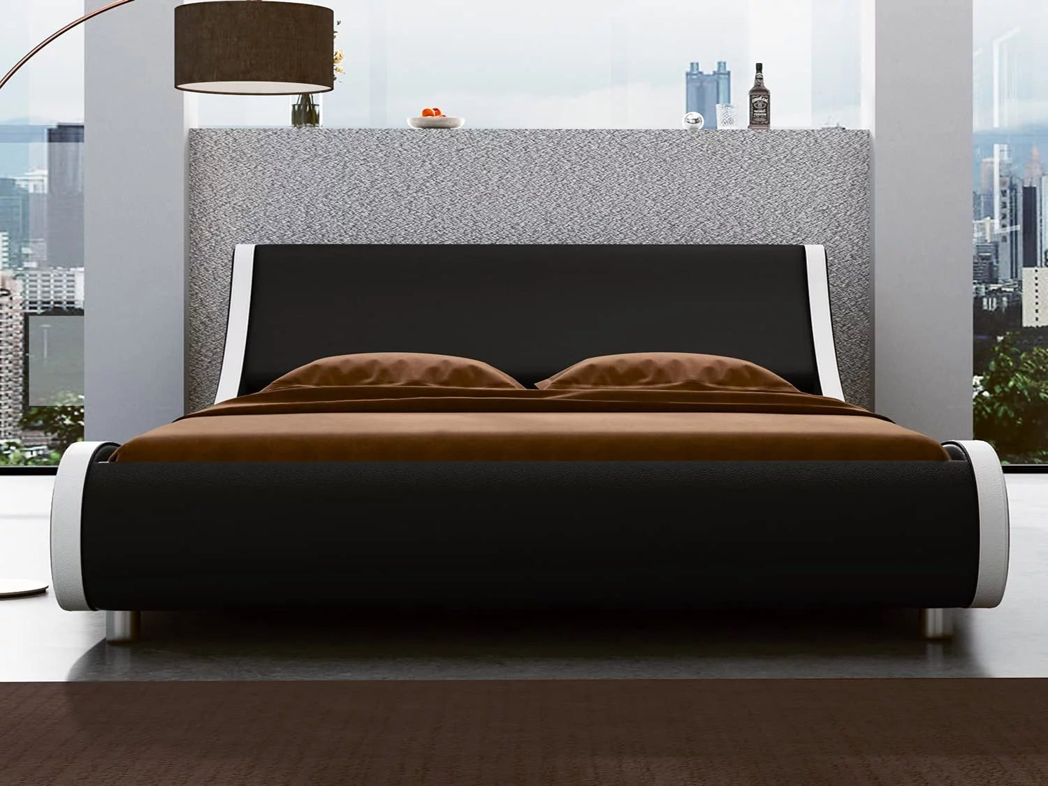 Black Queen Size Faux Leather Platform Bed Frame G51894