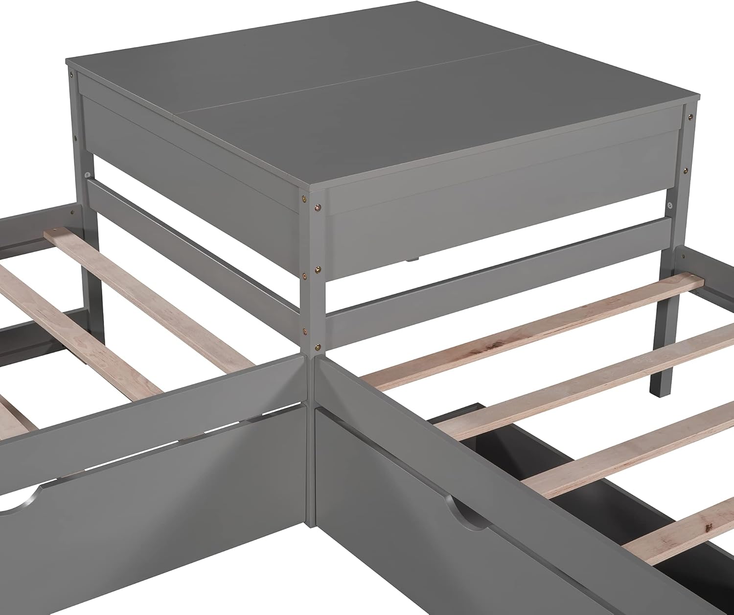 Twin L-Shaped Platform Bed with Trundle, 2 Storage Drawers, and Built-in Square Desk E7547