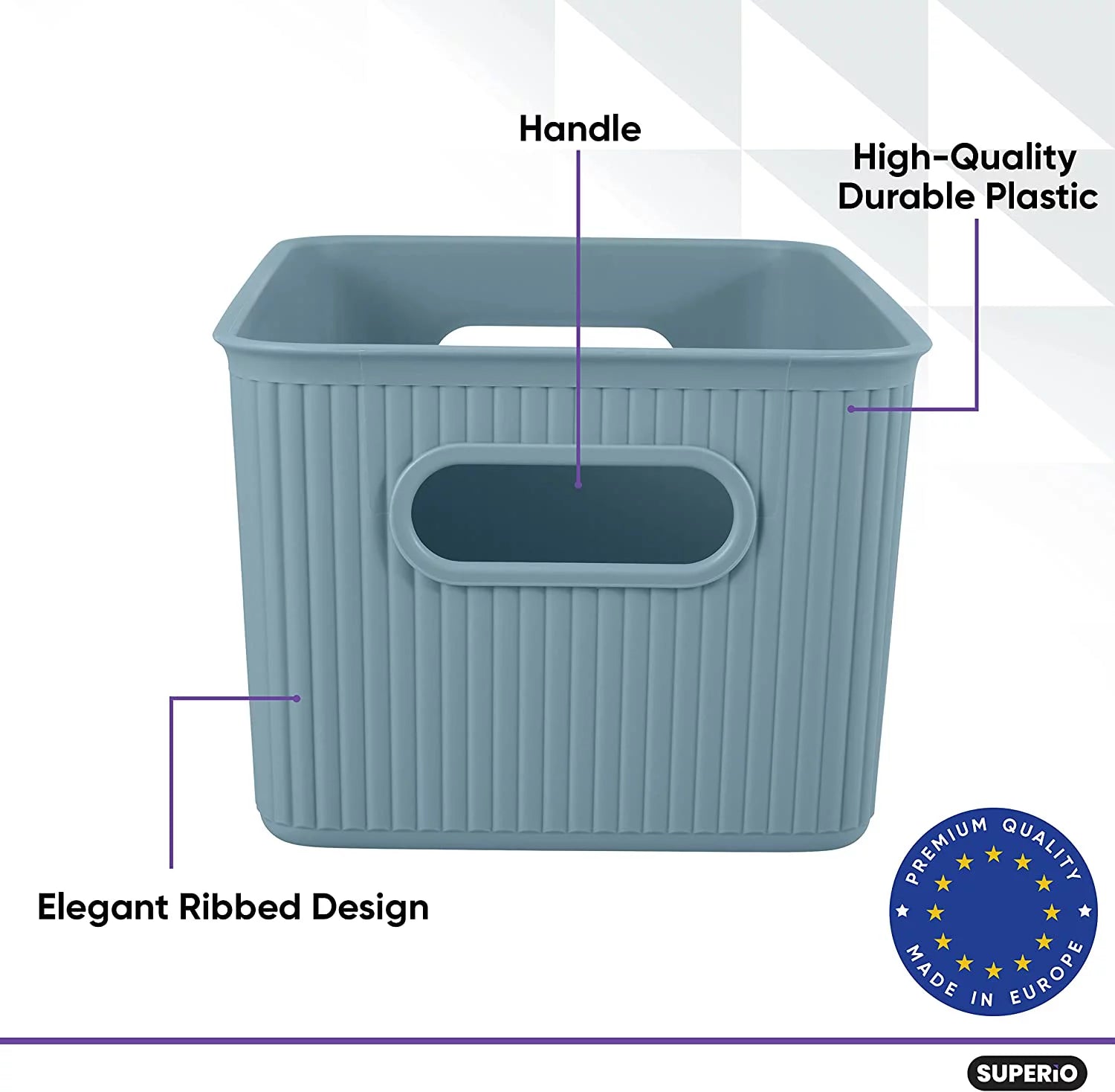Blue 6 Pack Ribbed Plastic Storage Basket Organizer C54734