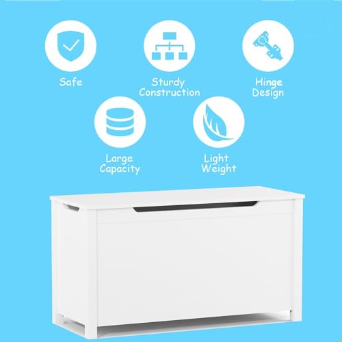 White Wooden Toy Box with Safety Hinge B23689
