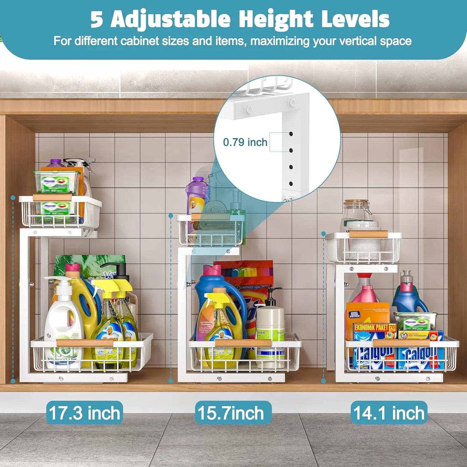 2 Pack Height Adjustable 2 Tier Pull Out Metal Under Sink Organizer X830443