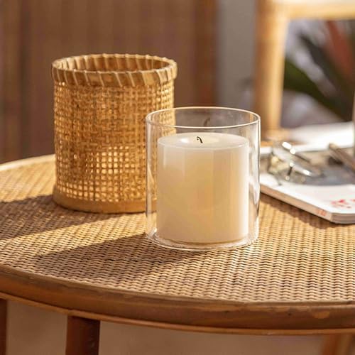 Rattan Woven Hurricane Glass Candle Holders J2241