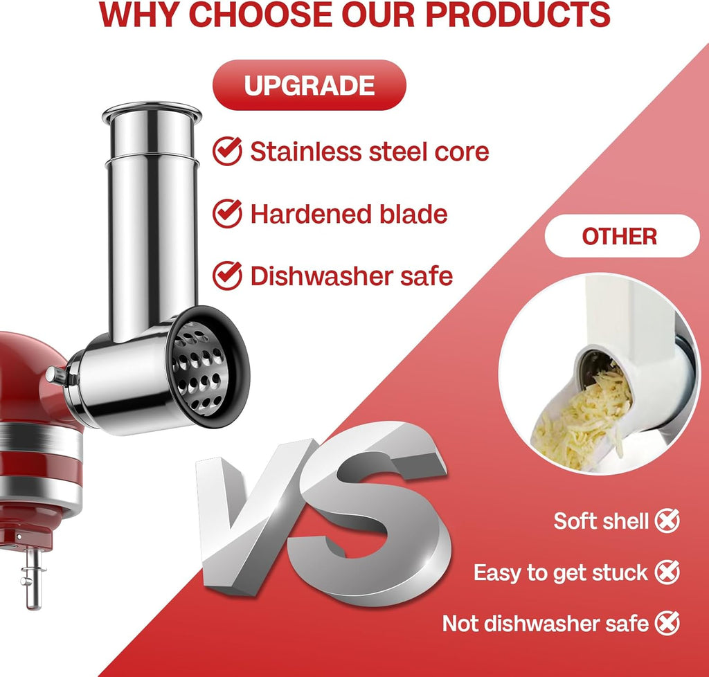Stainless Steel Cheese Grater Attachment for KitchenAid Stand Mixer with 4 Blades Z7131