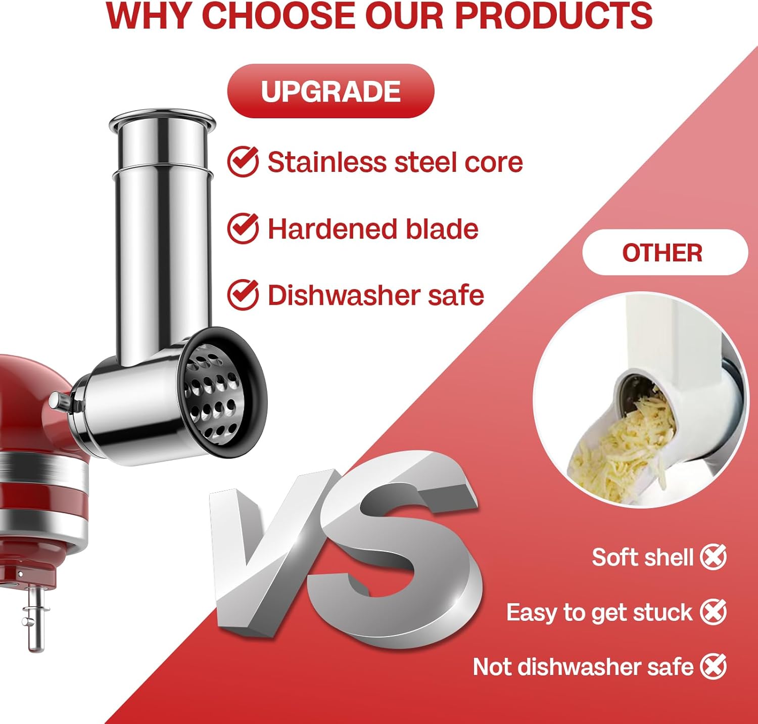 Stainless Steel Cheese Grater Attachment for KitchenAid Stand Mixer with 4 Blades Z7131