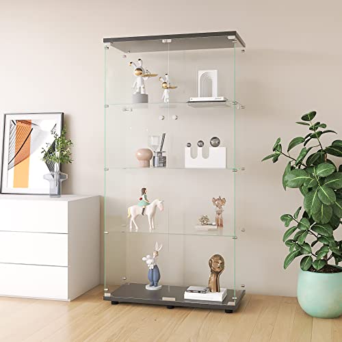 White Glass Display Cabinet with 4 Shelves and Lock, 16.7" W x 14.3" D x 64.7" H X5693