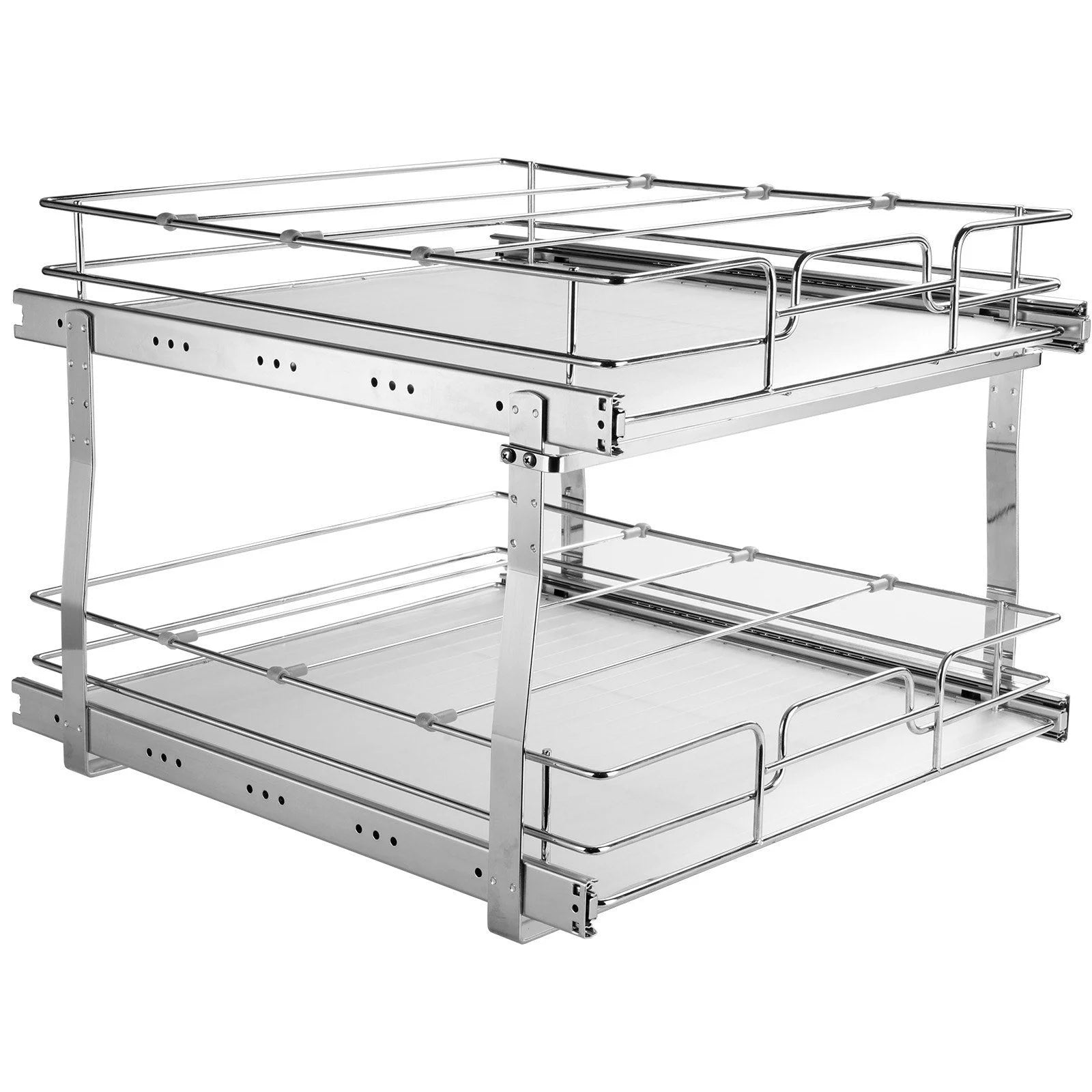 Chrome Plated Steel 2 Tier Slide Out Cabinet Organizer, 17 Inches Wide x 21 Inches Deep H7558