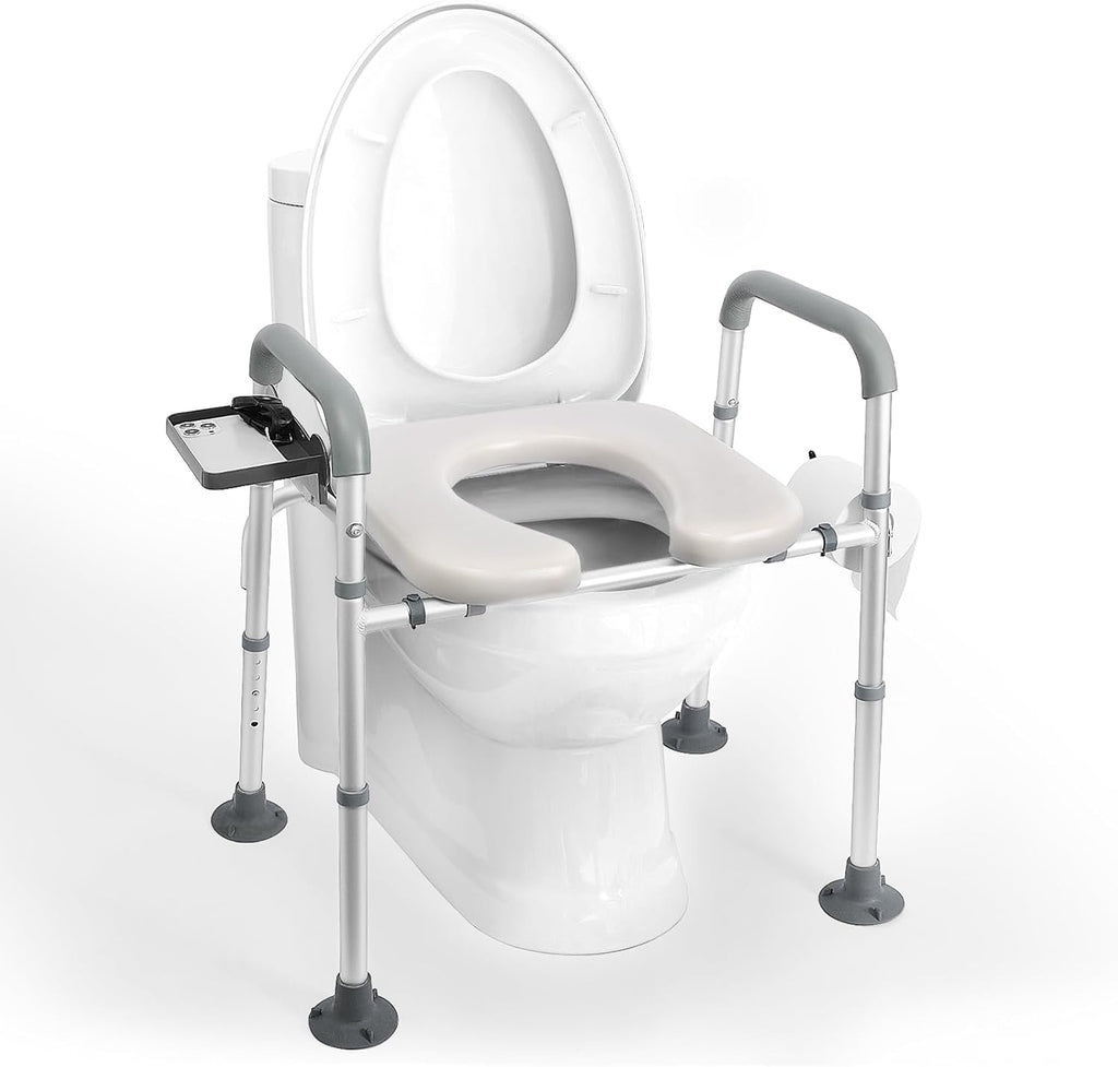 Raised Toilet Seat with Handles, Height Adjustable, Heavy Duty Padded Seat Riser, 350lbs Capacity E51650