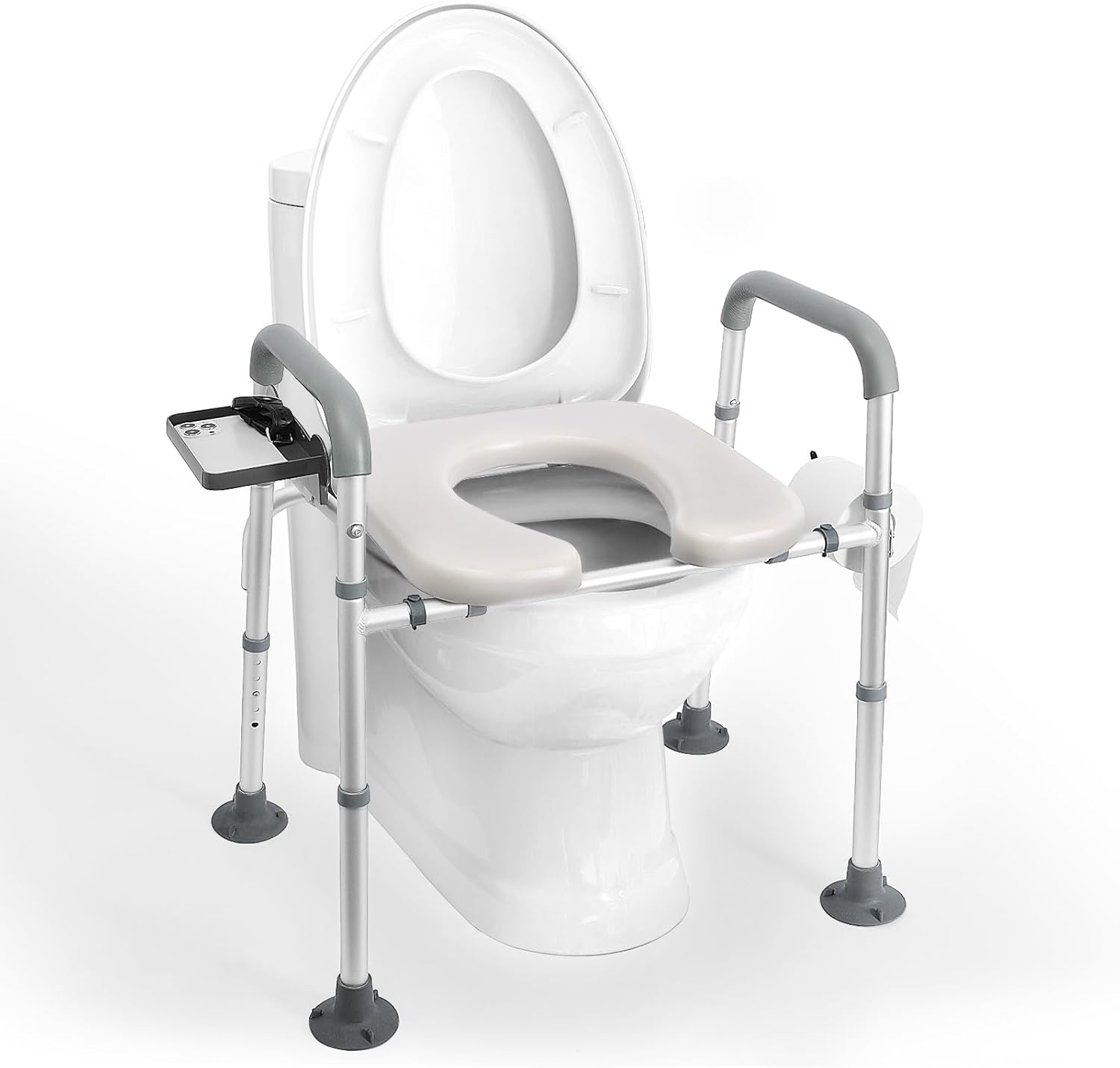 Raised Toilet Seat with Handles, Height Adjustable, Heavy Duty Padded Seat Riser, 350lbs Capacity E51650
