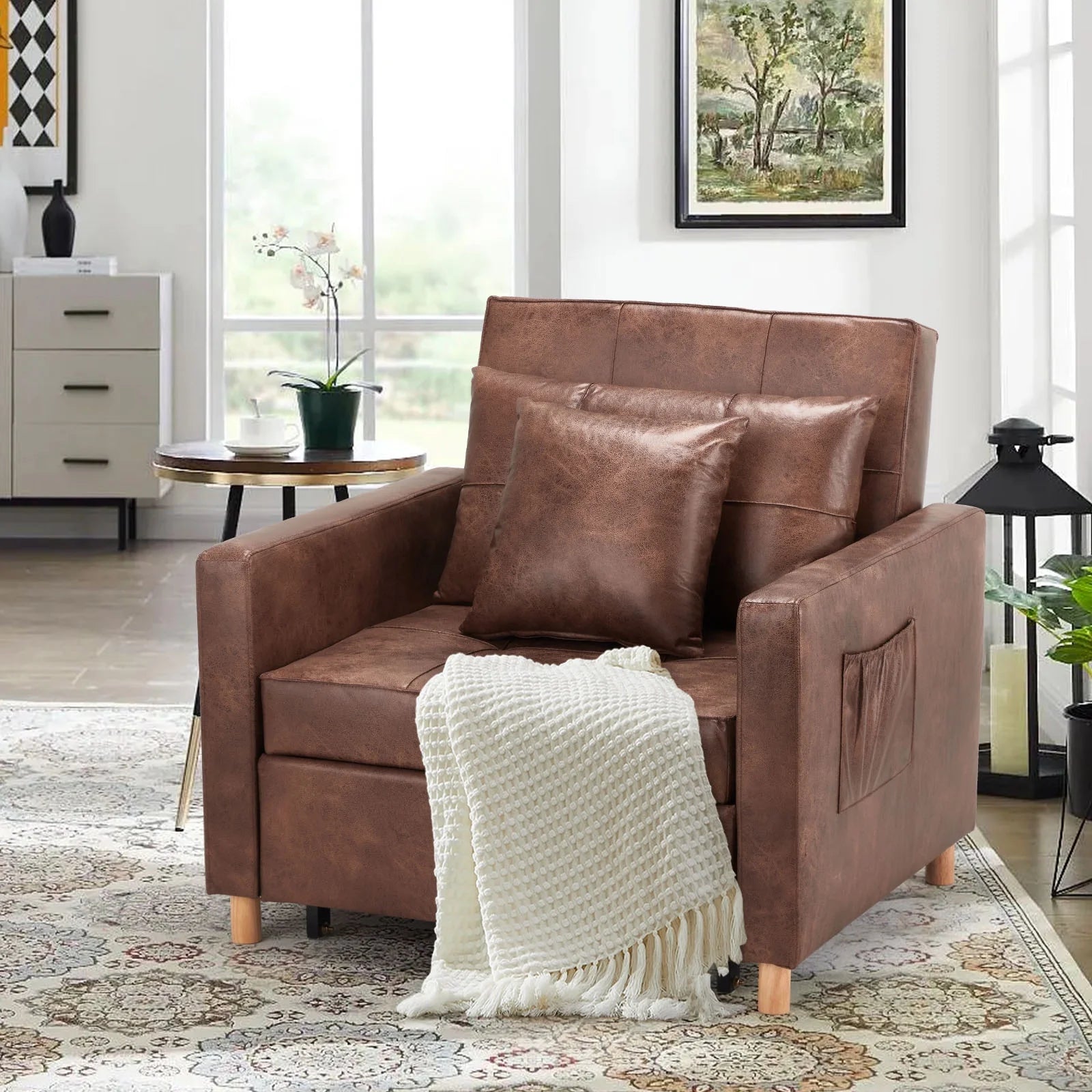 Saddle Brown 3-in-1 Convertible Sofa Bed Chair V175639