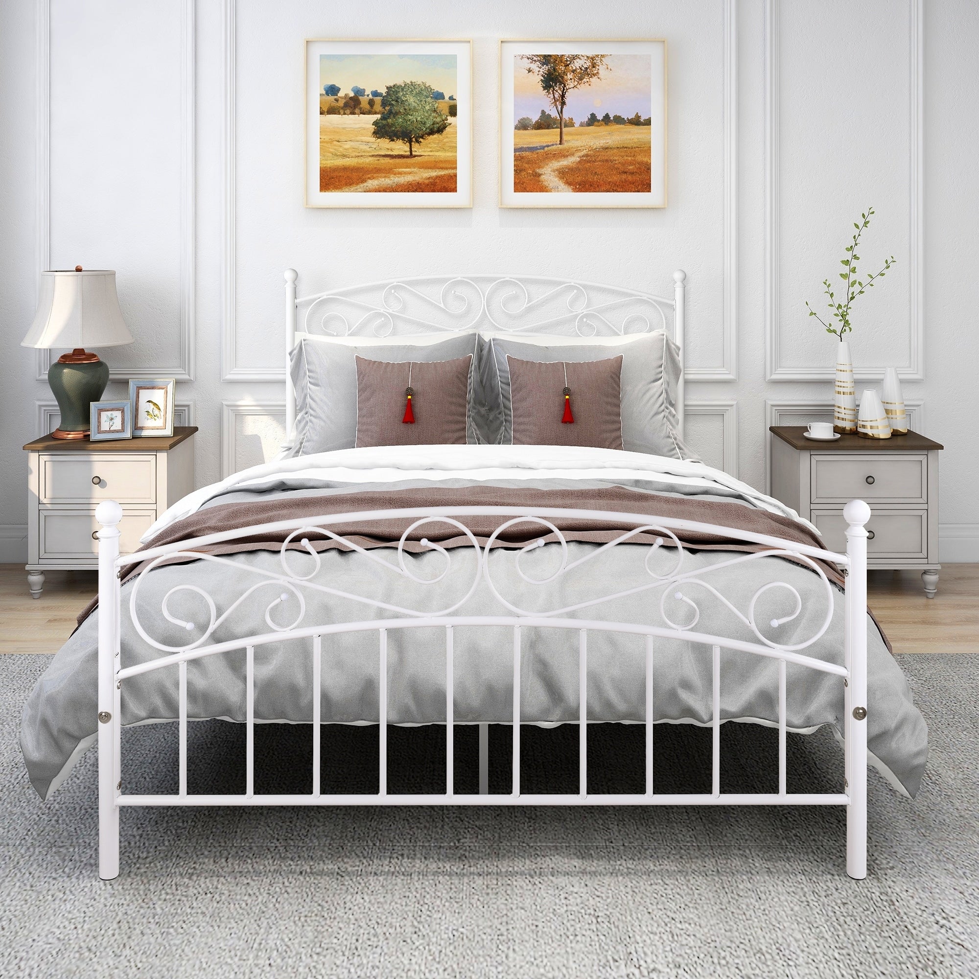 Antique Dark Bronze Victorian Iron Bed White A9423