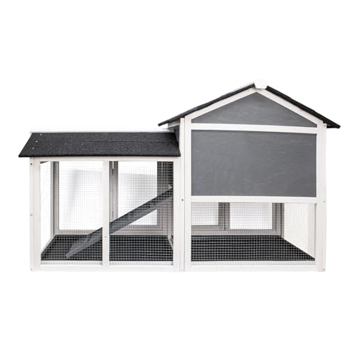Rabbit Hutch with Running Board, Wooden Pet House with Slide and Pull-Out Tray V7119