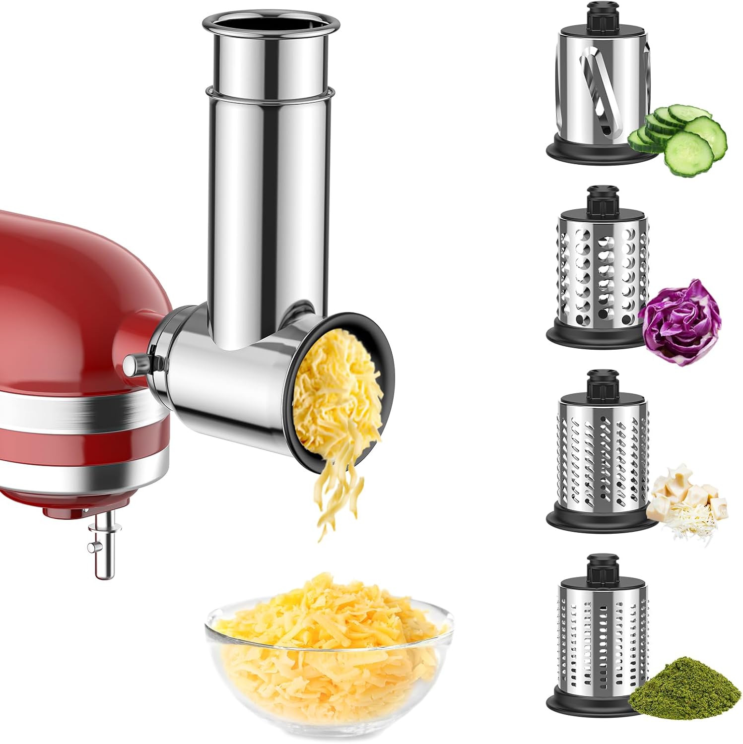 Stainless Steel Cheese Grater Attachment for KitchenAid Stand Mixer with 4 Blades Z7131