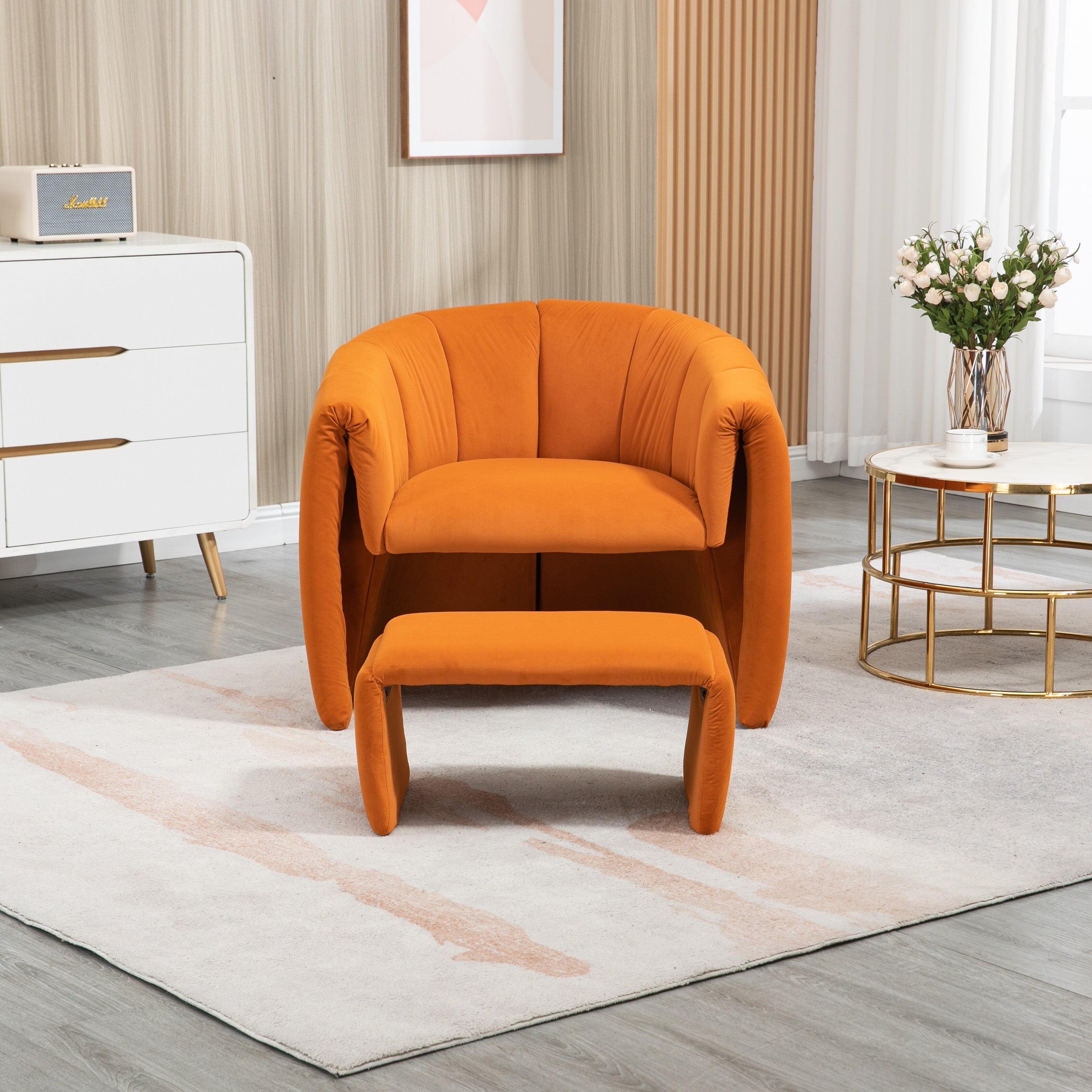 Orange Velvet Single Sofa Chair with Ottoman A2751