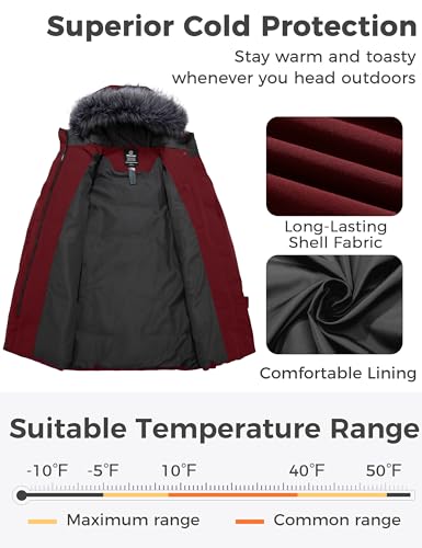 Women's Long Quilted Winter Coat Puffer Jacket with Faux Fur Hood K12879