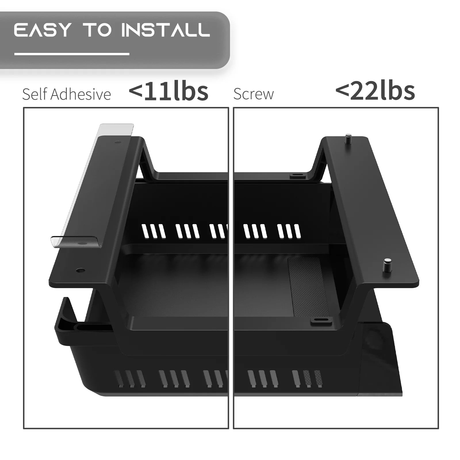 Black Self-Adhesive Under Desk Storage Shelf A79336