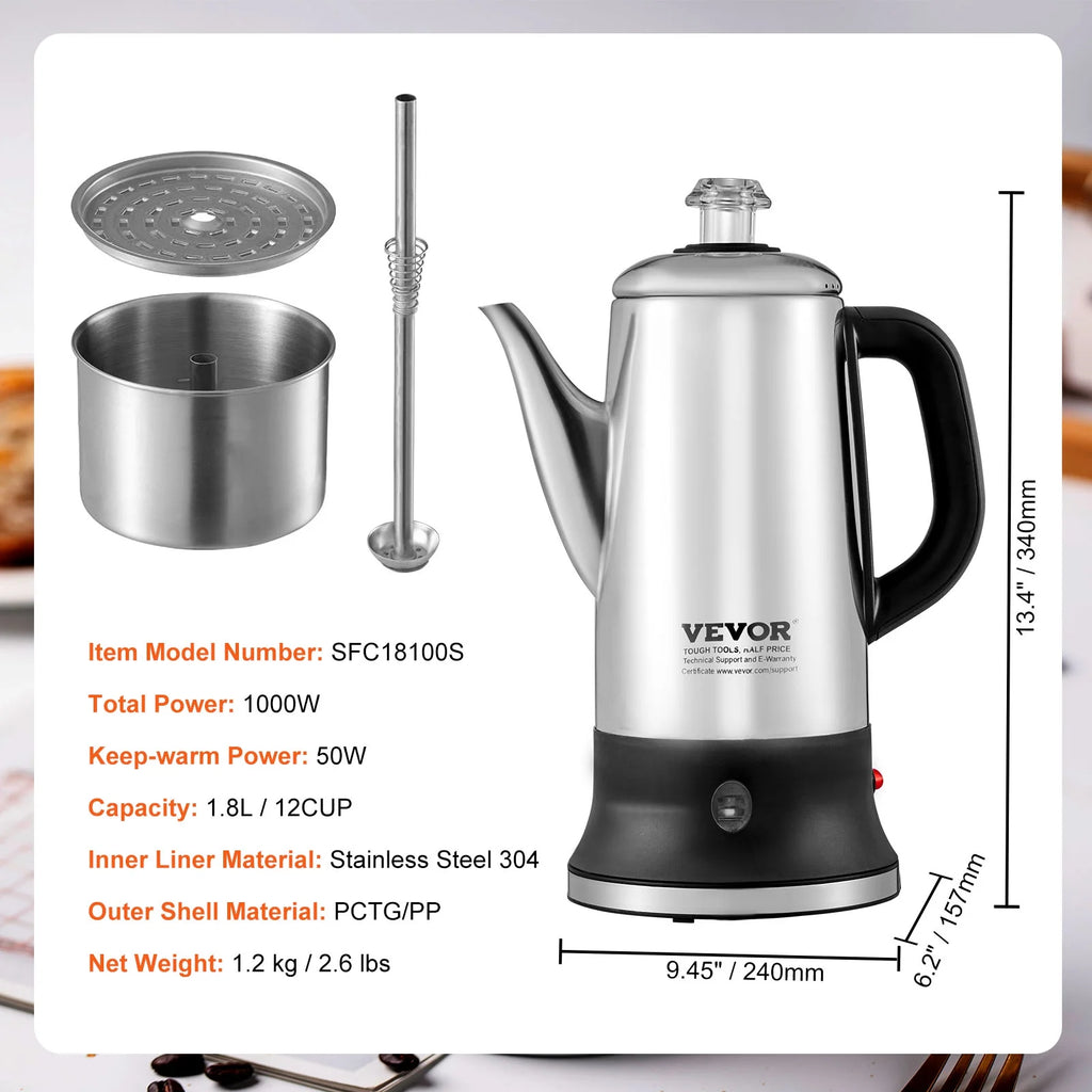 12-Cup Stainless Steel Electric Coffee Percolator F861295