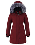 Women's Long Quilted Winter Coat Puffer Jacket with Faux Fur Hood K12879