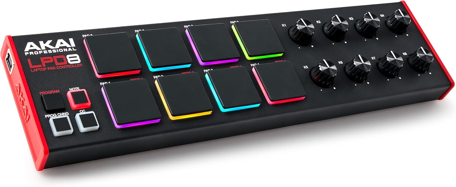 USB MIDI Keyboard and USB MIDI Controller with 25 Synth Keys and 8 RGB MPC Drum Pads V524707