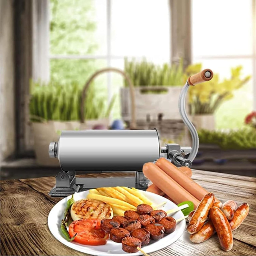 Stainless Steel Horizontal Sausage Stuffer Machine, 6LBS/3L, Manual Sausage Filler with 4 Filling Tubes D215