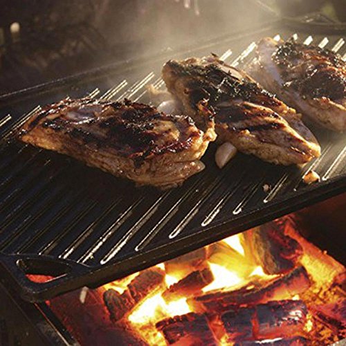 Reversible Cast Iron Grill/Griddle 9.5 x 16.75 Inch Pre-Seasoned Black O380349