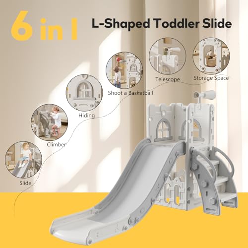 Toddler Slide Playset with Storage Space and Non-Slip Steps (Blue Yellow) D766079