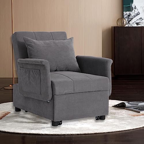 Black PU Leather Convertible Chair Sleeper Bed with Lumbar Pillow P67676