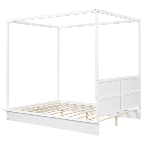 White Full Wood Canopy Bed Frame N357296