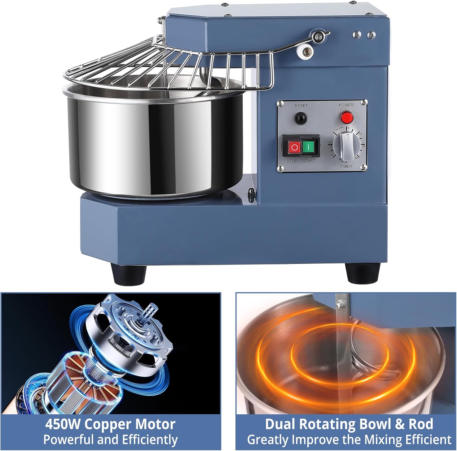 8.5Qt 450W Dual Rotating Dough Mixer with Stainless Steel Bowl K2486