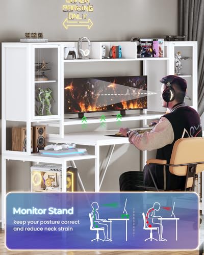 Black Gaming Desk with LED Lights, Hutch and Storage Shelves M973363