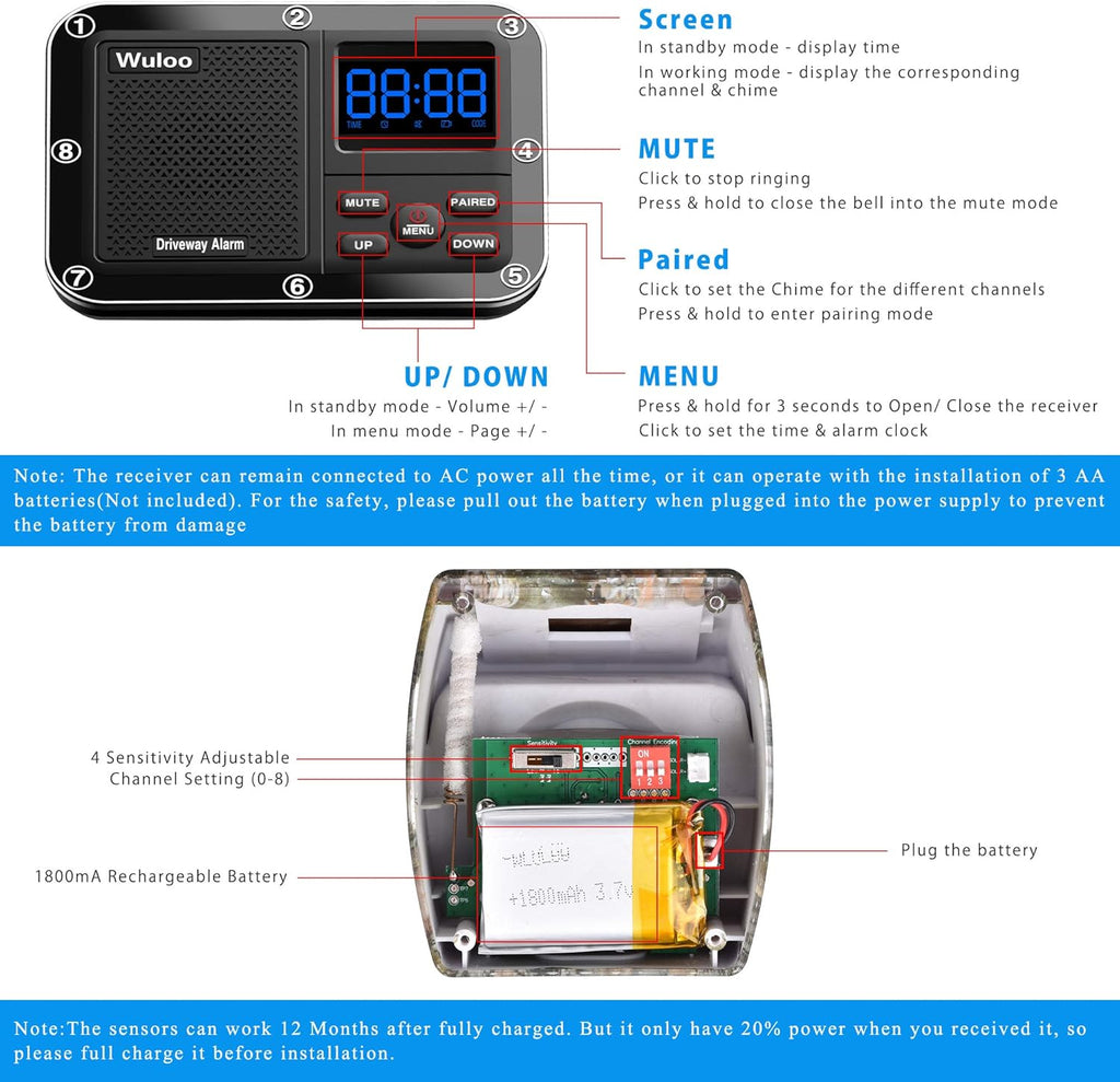 1800 Ft Wireless Outdoor Motion Sensor Driveway Alert System G507