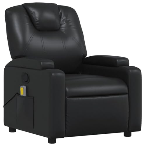 Black Faux Leather Massage Recliner Chair with 6Point Vibration W9595
