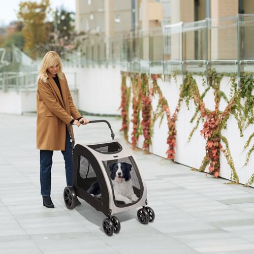3 Wheels Foldable Pet Stroller with Cup Holder & Storage Basket (Black) T5745
