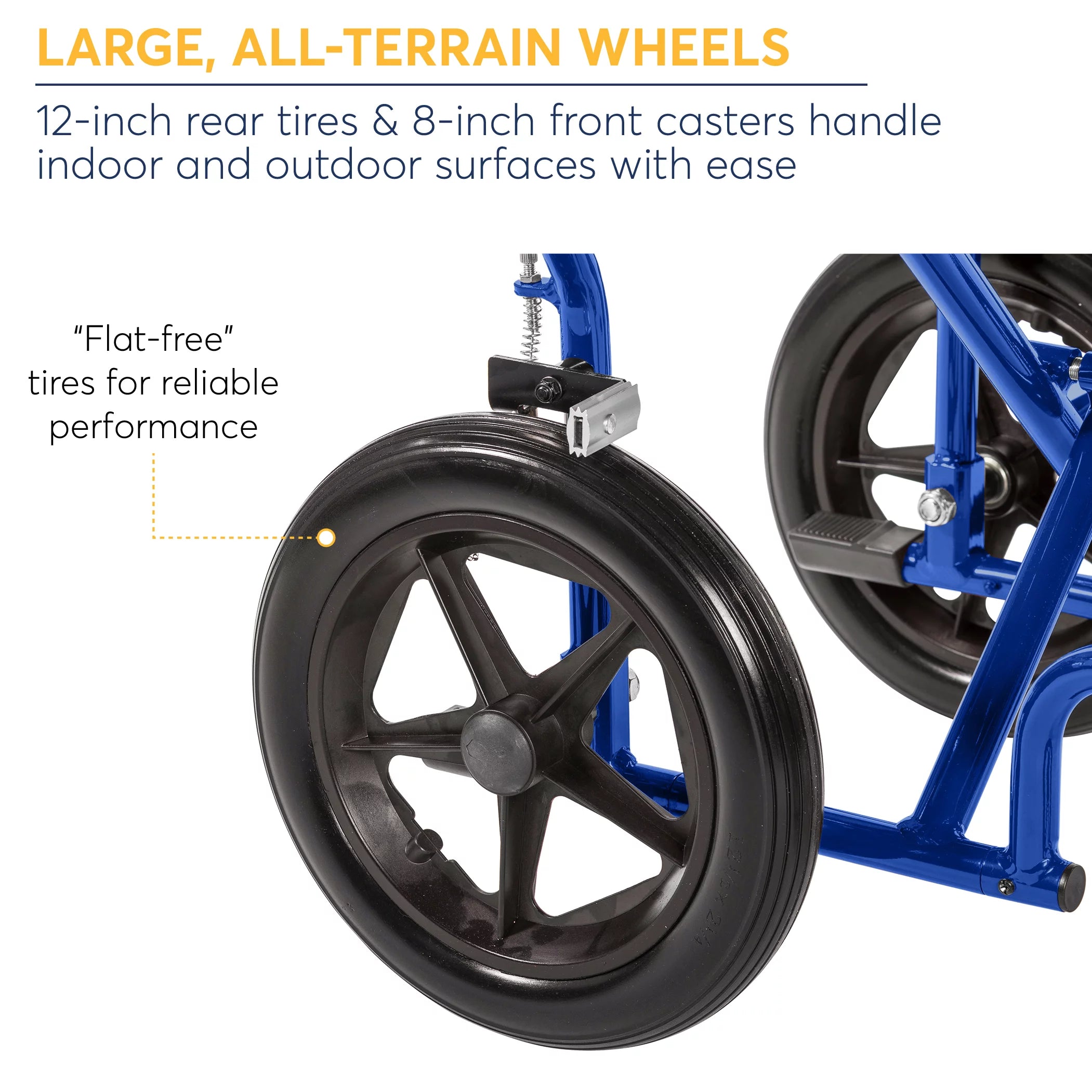 Blue 19" Seat Lightweight Transport Wheelchair with Hand Brakes I871