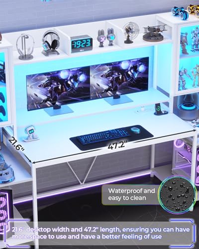Black Gaming Desk with LED Lights, Hutch and Storage Shelves M973363