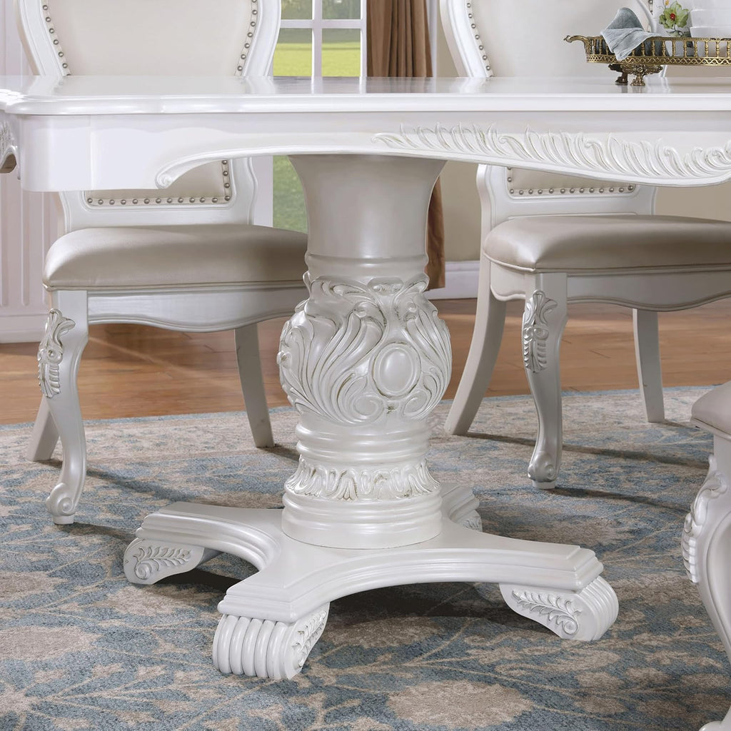 Solid Wood 7-Piece Dining Set with Expandable Table and 6 Leather Padded Side Chairs, White V884042