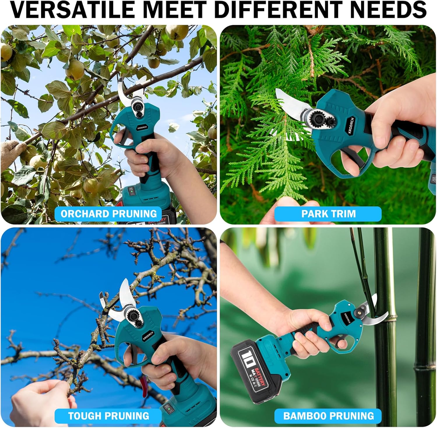 Electric Pruning Shears Cordless with 2 PCS Rechargeable 2.6Ah Lithium Battery and 3 Blades, 25mm Cutting Diameter G320