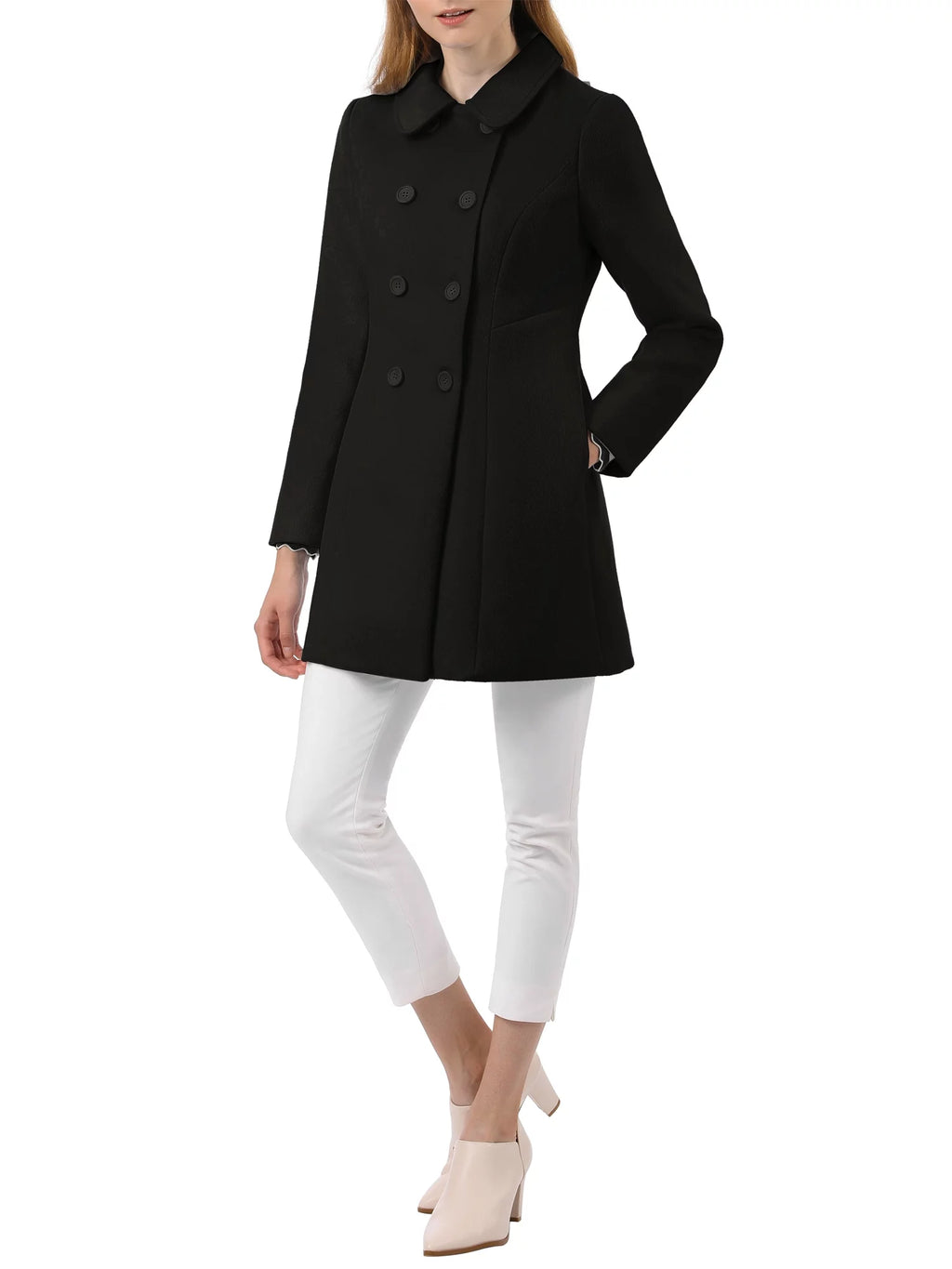 Black Double Breasted Winter Trench Coat F320