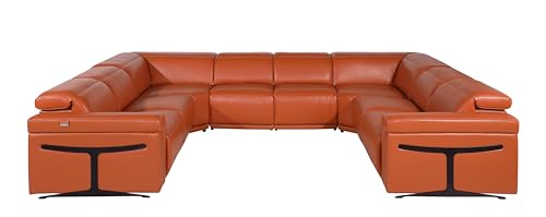 8-Piece Italian Leather U Shaped Sectional Couch with Power Reclining Seats, Dark Grey T38429