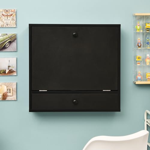 White Wall Mounted Desk with Storage Drawer and Shelves C515