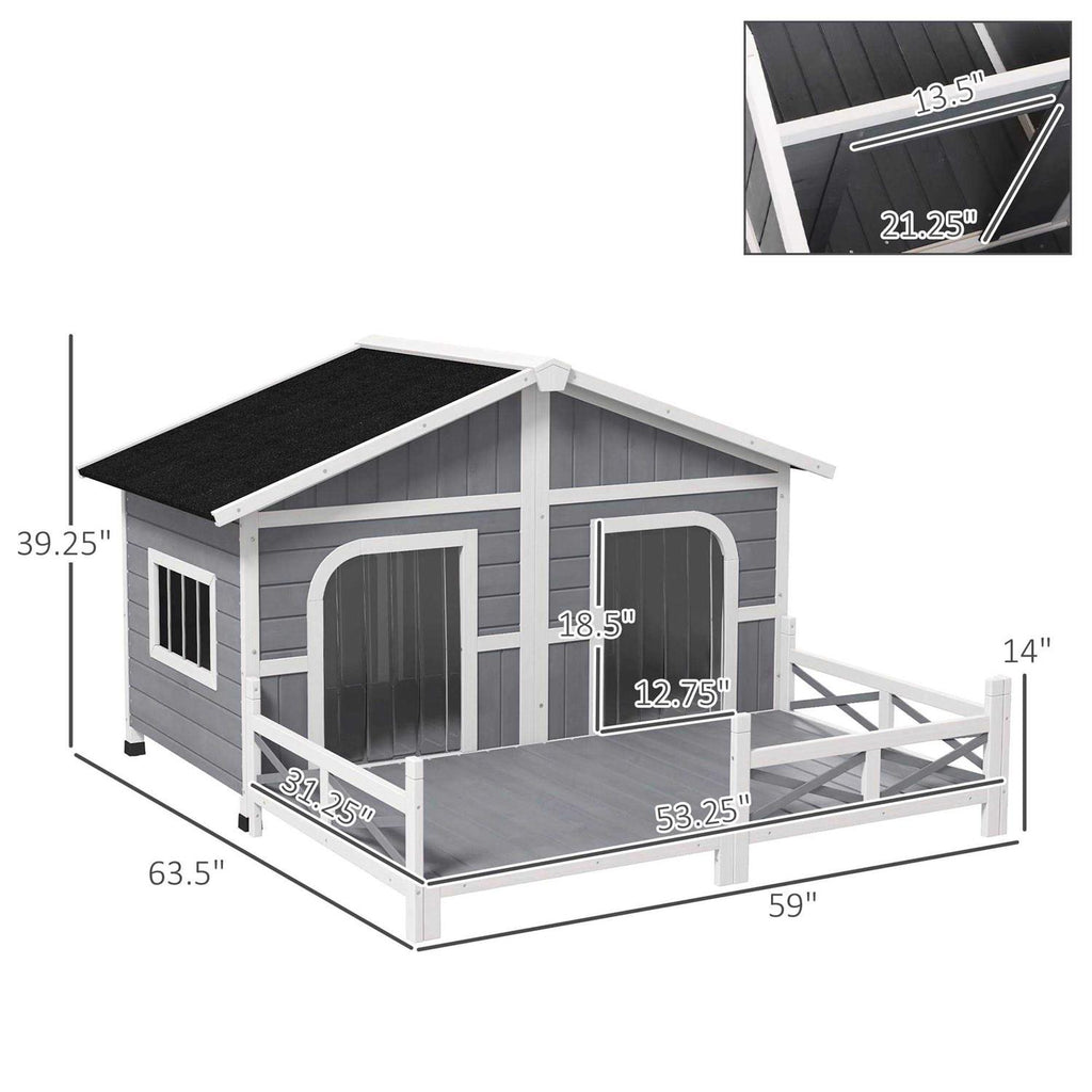 Large Wood Dog House with Porch Deck I929