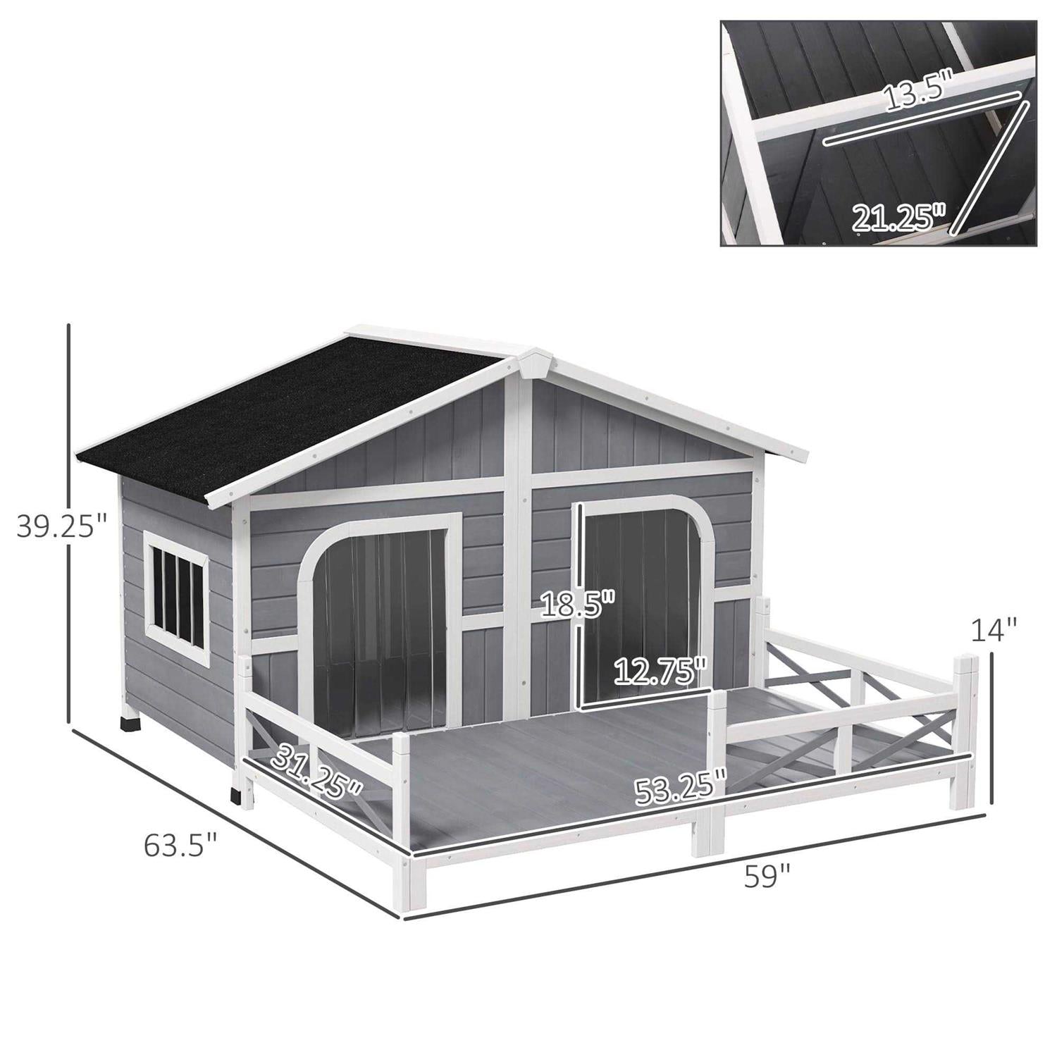 Large Wood Dog House with Porch Deck I929