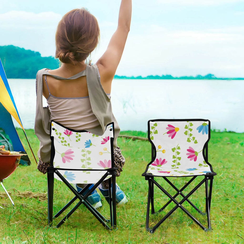Pink Floral Green Leaves Portable Camping Chair with Carry Bag C484