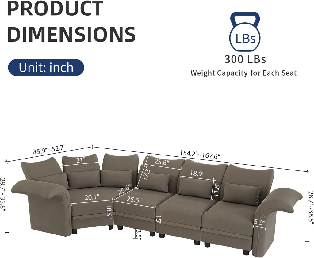 Brown Velvet Modular Sectional Sofa L Shaped Corner Couch with Storage Chaise O954