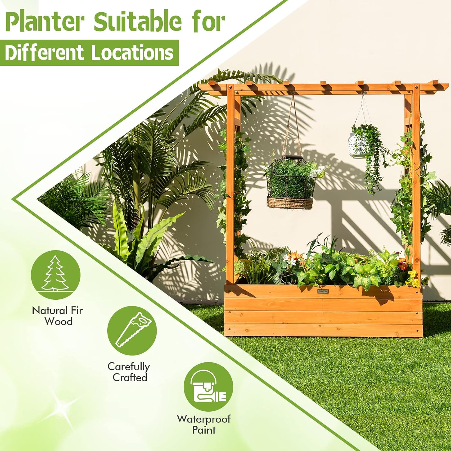 Wood Raised Garden Bed with Trellis W25542