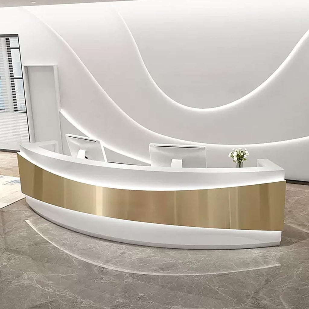 Golden Panel Curved LED Light Reception Desk V45831