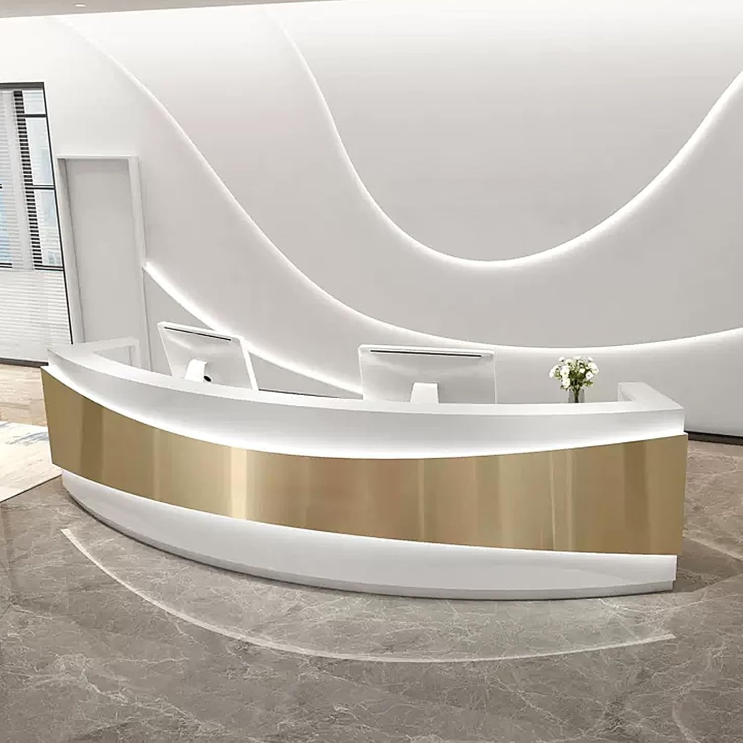 Golden Panel Curved LED Light Reception Desk V45831